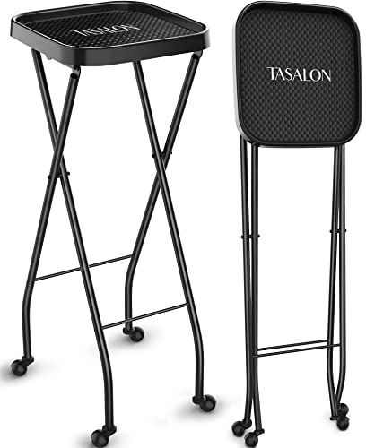 TASALON Plateau pliable à roulettes noir pour salon de beauté, coloration des cheveux, tatouage, spa et maison, chariot pliable portable pour un rangement et une mobilité faciles
