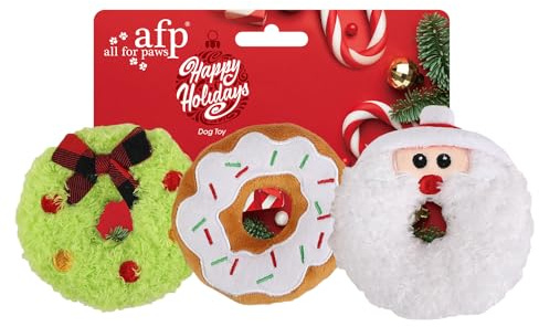 ALL FOR PAWS Weihnachts-Hundespielzeug - Festliche Plüschspielzeuge,Ideal für Apportierspiele und als interaktives kleine, mittlere und große Hunde. (Donut Toys)