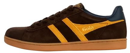Gola Men's Equipe Ii Suede Sneaker, Dark Brown/Sun/Navy, 8 UK