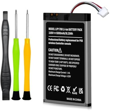 Batterie de Manette PS5, 5000mAh Haute Capacité Batterie de Remplacement pour Sony PS5 DualSense CFI-ZCT1W avec kit de Réparation