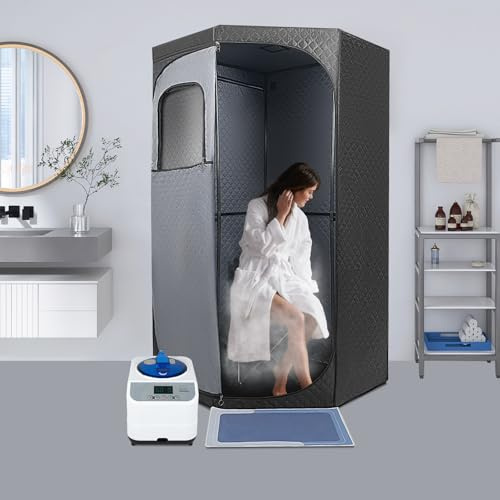 Tienda de sauna para baño de vapor, con generador de vapor de 1350 W, 3 L, mando a distancia, silla plegable, portátil, con 9 niveles de temperatura y 5-60 min