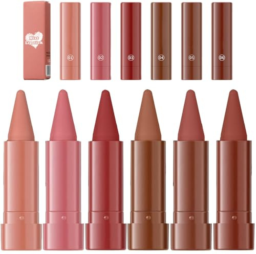 NiceNaiils 6 Pezzi Rossetto Matita Matte a Lunga Durata, Lipstick Professionale Impermeabile con Texture Opaca, Matita Labbra 2-in-1 Rotante per Contorno e Riempimento, Kit Trucco Labbra Portatile