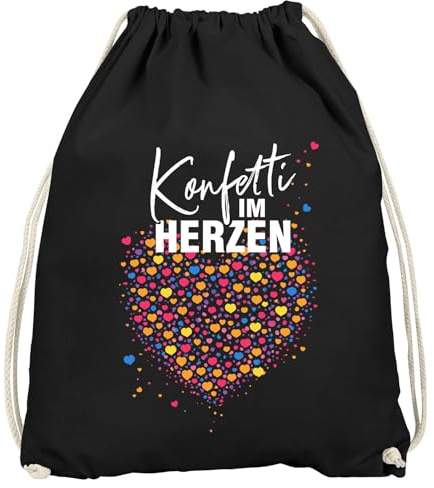 MoonWorks® Turnbeutel - Konfetti im Herzen - Accessoires Fasching Karneval Gadgets Spruch lustig Faschingsartikel Tasche Gymbag Schwarz unisize