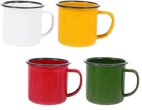 Toyvian Tazas de Esmalte Vintage 4 Piezas Colores Surtidos (,) y Té, Juego Retro de Tazas de Metal Esmaltado para Hogar, Oficina y Restaurante