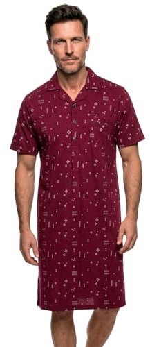 Henry Terre Herren Nachthemd Hanno Hemdkragen Kurzarm Schlafshirt Größe M-3XL Gemustert mit Brusttasche Graphik-Print