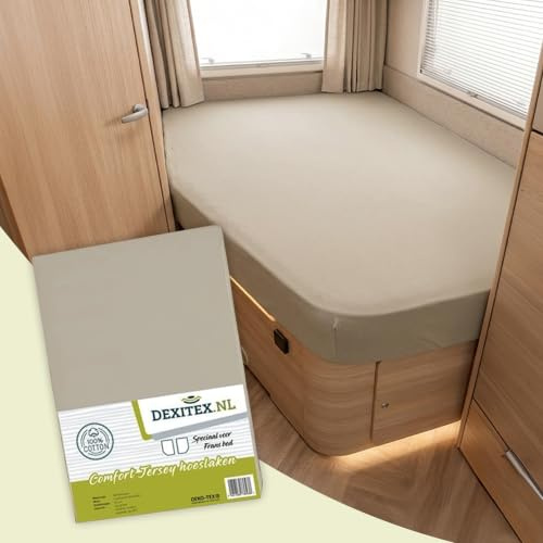 Dexitex - Spanbettlaken Wohnmobil - Bettlaken Wohnwagen - Französische Betten - für Matratze Wohnmobil - Oeko-TEX - 100% Baumwolle, 1 Stück - Links (Sand)