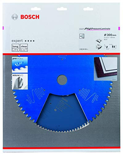 Bosch Professional 1x Kreissägeblatt Expert for High-Pressure Laminate (für Hochdruck-Schichtpressstoffplatten, Sägeblatt Ø 300 x 30 x 3,2 mm, Zähne 96, Zubehör Tischsägen)
