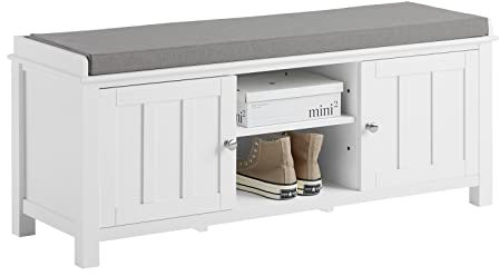SoBuy® FSR35-W, White Storage Bench with 2 Doors & Removable Seat Cushion, Shoe Cabinet Shoe bench