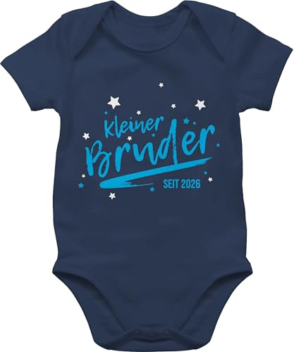 Baby Body Kurzarm - kleiner Bruder seit 2026 - 1/3 Monate - Navy Blau - baby-body little brother outfit lil bro geburts babysachen geschenk für den kleinen brüder 2024 kleine babybody outfits
