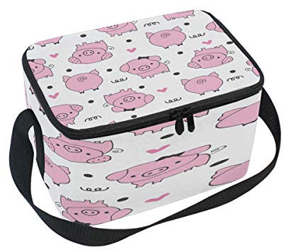 Use7 Cochon Rose Polka Dot Sac à déjeuner Isotherme Sac fourre-Tout Cooler Lunch Box pour Pique-Nique d'école Femme Homme Enfants