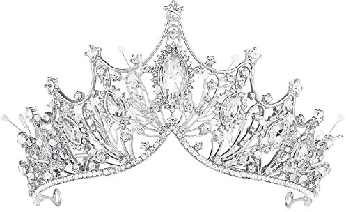 Hochzeitskrone für Braut, Krone Damen Königin Prinzessin Krone Erwachsene Geburtstagskrone Mädchen Hochzeitsschmuck Diadem Diadem Silber
