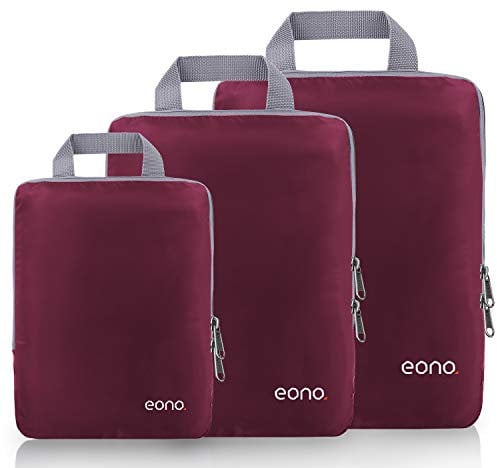 Eono Komprimierbaren Packwürfeln zur Organisation Ihres Reisegepäcks, Compression Packing Cube, Packtaschen Set und Gepäck Organizer für Rucksack und Koffer - Burgund, 3-teilig