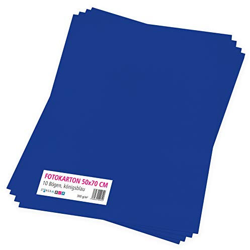 itenga Fotokarton 10 Blatt 50 x 70 cm 300 g/qm - Tonpapier Tonkarton Druckerpapier Bastelpapier Bogen durchgefärbt zum kreativen Gestalten und Basteln (Königsblau)
