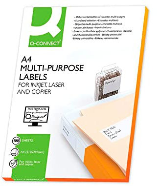 Q-Connect® Inkjet+Laser+Kopier-Etiketten - 105,0x148,5 mm, weiß, 400 Stück/100; Packungsinhalt: 400 Etiketten