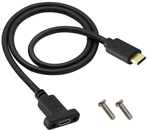 AAOTOKK USB Type C 3.1Panel Mount Adapter USB-C 3.1 10Gbps Male to USB C Female Panel Mount Screw Cable Supports Charging,Data,Audio,Video Cable (0.6M/2ft)