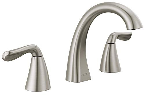 Delta Arvo Brushed Nickel Faucet 3 Hole, 8 Inch Widespread Bathroom Sink Faucet for Vanity, Push-Pop Drain Assembly, Spotshield Stainless 35840LF-SP
