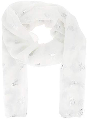 Weißer Silbernes Schmetterlingsmuster Damen Schal Tuch 30% Baumwolle 70% Viskose - Leichter, Langer und Rechteckiger Maxi Schal 180cm x 70cm - Glitzer Original Tücher Modern - Boho Chic