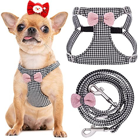 XS Hundegeschirr mit Multifunktions-Hundeleine, weich, verstellbar, kein Würgen, ausbruchsicher, Haustiergeschirr, gestrickt, schwarz-weiß, XXS