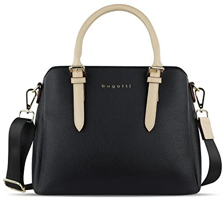 bugatti Ella Handtasche für Damen, Bowling Bag mittelgroß aus Kunstleder, schwarz