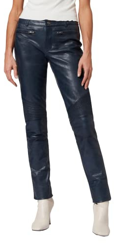 RICANO Donna - Damen Lederhose in Biker-Optik (Slim Fit/Regular Waist) - echtes Ziegen Leder (Premium) (Blau, XS)