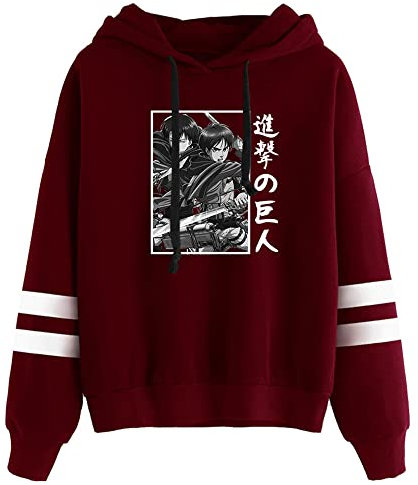 FJHYEEBN Attack on Titan A.O.T Hoodie Shingeki No Kyojin Hoodie Herren Damen Pullover Anime Druck Langarm Sweatshirt Mit Tasche-04336-Red-XS