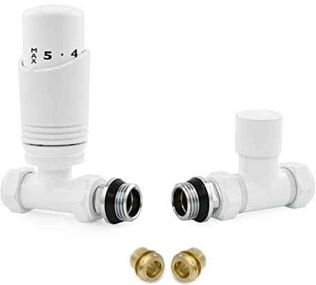 Hot Flow | Cascade Modern Straight TRV Thermostatic Radiator Valve 10mm Compression (White)