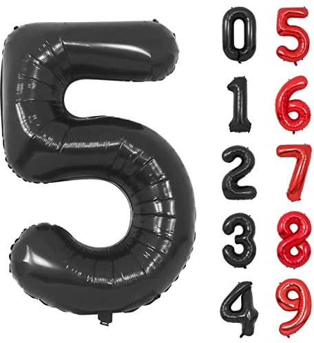 Folienballon Zahl 5 Schwarz 40 Groß Riesen Folienballon Mylar Helium Luftballon 5. Geburtstag für Mann Frau 5. Jahre Geburtstagsdeko Jubiläum Deko