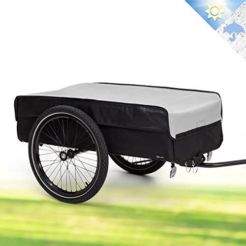 Klarfit Fahrradanhänger, Lastenanhänger mit 2 Rädern und Regenverdeck, Stahl mit Anhängevorrichtung & Halterung, Wasserdichter Handwagen mit Abnehmbarer Deichsel, Fahrrad Anhänger,Grau