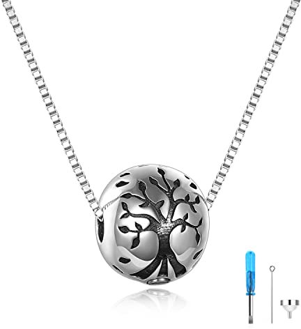 URONE Sterling Silber Baum des Lebens Urne Halskette für Asche Baum des Lebens Anhänger Charm Memorial Geschenke Andenken Erinnerung Feuerbestattung Schmuck für Frauen