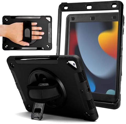ZAGG Funda Resistente para Tablet iPad de 10.2 Pulgadas Gen. 9/8/7, Agarre y Soporte de 360° de Grado empresarial, a Prueba de caídas de hasta 3.3 pies, Ideal para Profesionales en Movimiento, Color