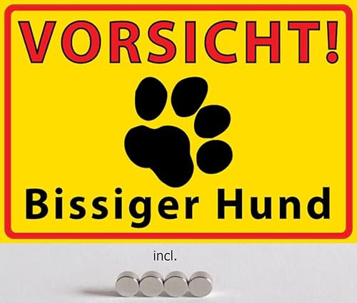 Metall Schild 20x30cm mit 4 Magneten Vorsicht bissiger Hund Warnschild Blechschild
