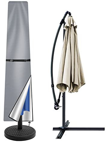 Teynewer Parasol Cover Waterproof, Straight Parasol Protective Covers with Telescopic Pole and Zipper Fit for 2 to 3 m Large Umbrella Patio Parasol Weatherproof UV-Anti Windproof, Grey