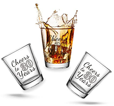3 PCS 30th Birthday Shot Glasses Set, 1.5 oz Cheers to 30 Years Clear Shot Glass Cups with Heavy Base, Birthday Decorations for Women, Men, Funny Birthday Gifts, Party Supplies or Favors for Her, Him