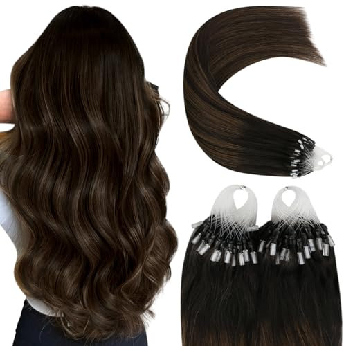 YoungSee Microring Extensions Echthaar Braun 40 cm Microring Hair Extensions Dunkelbraun Ombre Braun Micro Ringe Haare Micro Loop Hair Extensions 50g #2/2/6