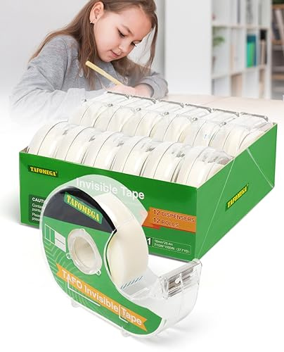 Invisible Clear Tape Bulk Rolls,12 Packs Gift Wrapping Tape with Dispenser
