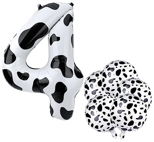 Juego de Globos Vaca, que Incluye un Globo Número de Vaca 5 Globos Redondos Grandes con Globos Estampado Vaca de Paja para Decoraciones de Fiesta Temáticas de Granja de Cumpleaños (4)