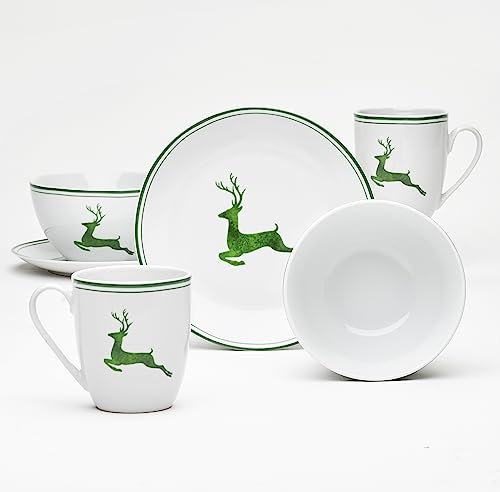 Van Well | Tölz Frühstück-Set 6 teilig grün aus Porzellan | für 2 Personen (Grün)