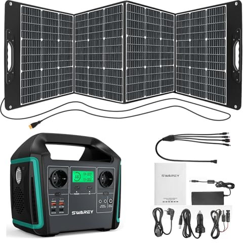 SWAREY Estación de Energía Portátil, 725Wh Generador Solar con Panel Solar de 200W, 2 Salida de CA de 1000W (Pico de 1500W), 2 Puertos USB-C de 65W, Batería Externa para Camping Viajes Exterior RV