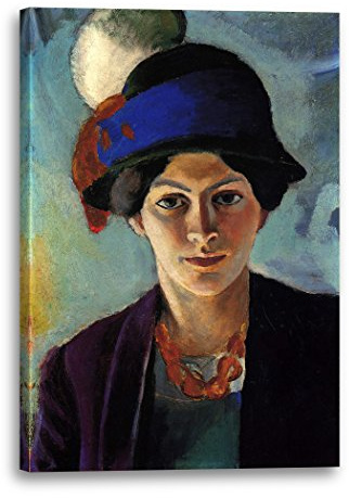 Leinwandbild (30x40cm) August Macke: Frauenportrait Frau des Künstlers mit Hut, Leinwand auf Keilrahmen gespannt und fertig zum Aufhängen, hochwertiger Kunstdruck aus deutscher Produktion