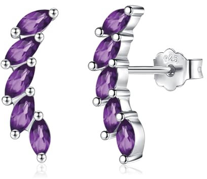Sterling Silver Stud Earrings for Women, Cubic Zirconia Leaf Shaped Cluster Cartilage Climber Earrings Upper Ear Helix Piercing Tragus studs for Girls Gifts Purple