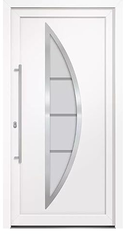 HORI Eingangstür Kunststoff Komplettset – Hochwertige Haustür mit Wärmeschutz, 5-fach-Verriegelung & Edelstahl-Stoßgriff - Farbe: weiß - DIN links - Modell: Curve - 198 x 98 cm