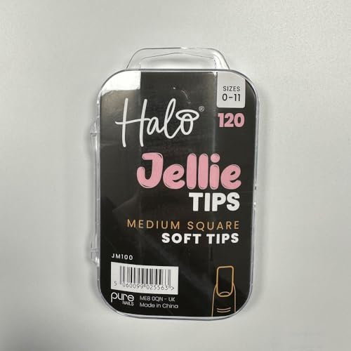 Halo Jellie Nail Tips Medium Square Mixed Pack of 120 (Sizes 0-11)