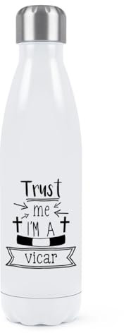 Gift Base Trust Me I'm A Vicar - Borraccia termica a doppia parete, in acciaio inox, per bevande sportive, 500 ml, colore: bianco