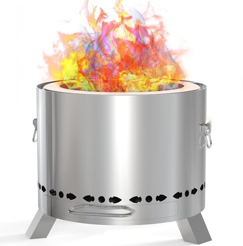 SWIPESMITH Rauchfreie Feuerstelle, 19 Zoll Feuerstelle für den Außenbereich, tragbare Feuerstelle mit herausziehbarem Aschekasten und Doppelgriff, tragbare Edelstahl-Feuerstelle, ideal für