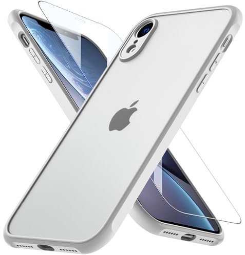 Fin2feel Coque pour iPhone XR, Coque iPhone XR Antichoc avec Verre Trempé Anti-Rayures, Étui de Protection pour iPhone XR Protection Militaire Souple TPU Bumper Housse pour iPhone XR - Gris