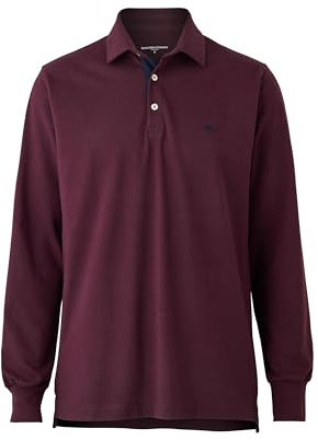 THE SAVILE ROW COMPANY LONDON Men's Classic Fit Cotton Pique Long Sleeve Polo Shirt - Burgundy - 3XL