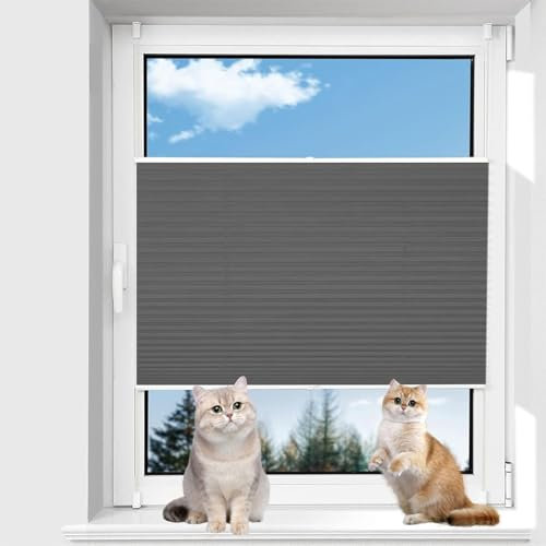 Persianas Cortina Plisada 65 x 90 cm Protección de la Intimidad Persiana de Aluminio Decoración De Muebles del Hogar para Salón, Cocina, Gris