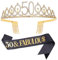 Dimetey '50 & Fabulous' Schärpe & Tiara Set für Frauen zum 50. Geburtstag, Schwarz, Metalllegierung, Kristalle, Strasssteine, JEWELRY, Accessoire, Damen, Frauen, 50. Geburtstag