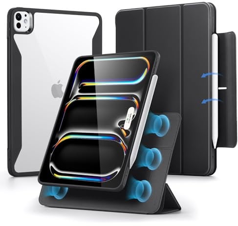 ESR für iPad Pro 11 Zoll Hülle (2024, 5. Generation) mit Stifthalter, Abnehmbarer Magnetabdeckung, vertikalem Ständer, Rebound 360 Series, Schwarz