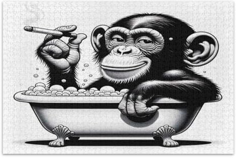 Lustiger Schimpanse in der Badewanne, 1000 Teile, lustiges und farbenfrohes Kunstwerk, lustige Puzzles, fertige Größe 75 x 50 cm